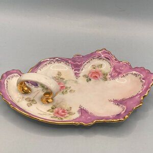 Handmade Porcelain Ceramic Dish w/Handle  Grannycore Trinket Jewelry Candy Cards